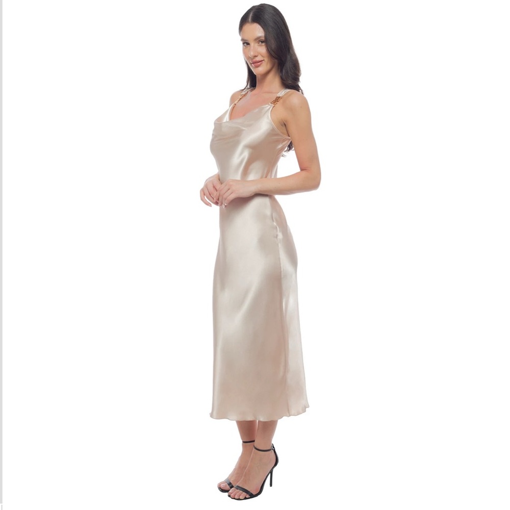 Women's Tash + Sophie Cowl Satin Dress With Hardware Straps Woman’s Medium Gold